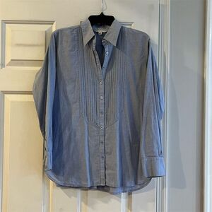 CAbi Women's M Blue Pintucked Button-Up Tunic Shirt Long Sleeve Casual